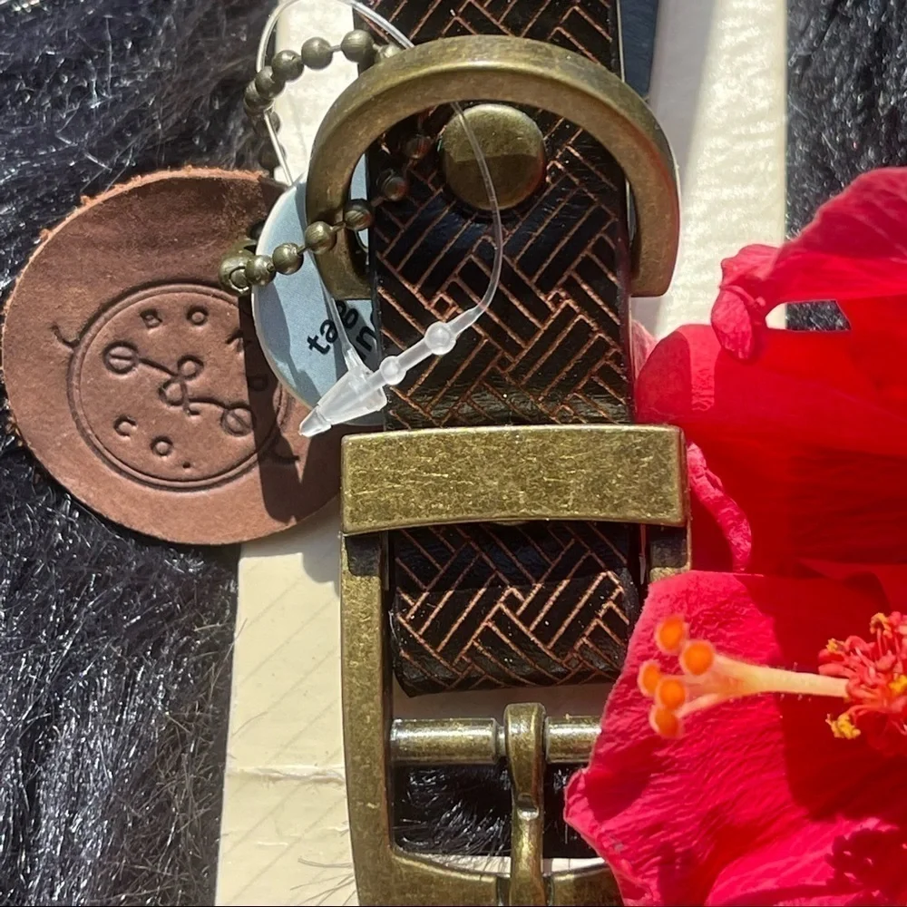 NWT Bond & Co Faux Leather Brown Printed Dog Collar Size L/XL